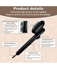 Aronkl Self Cleaning Deshedding Cat Brush Adjustable 2 Level Pins One Click Ergonomic Handle For Small Pets