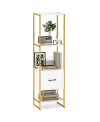 Slickblue Narrow 5-Tier Bookcase with Open Shelves and Storage Drawer
