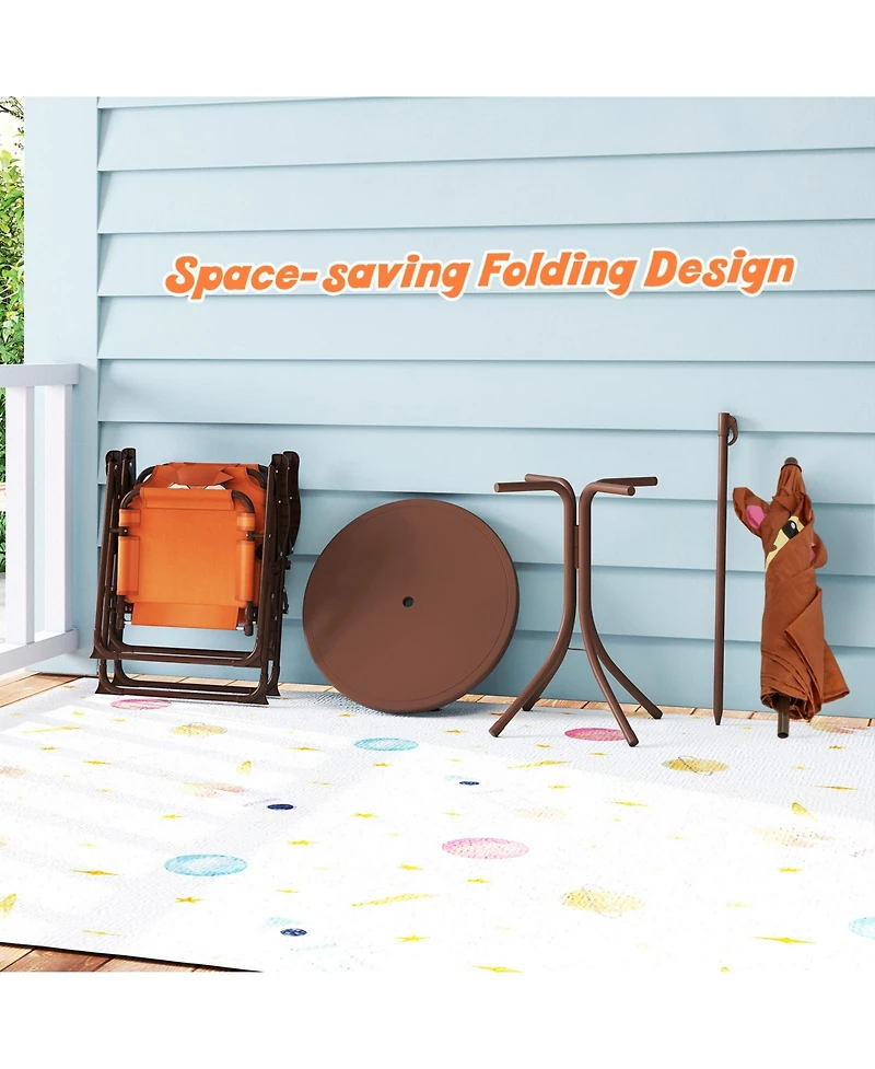 Sugift 4 Pieces Kids Picnic Set with 2 Folding Chairs and Height Adjustable Umbrella