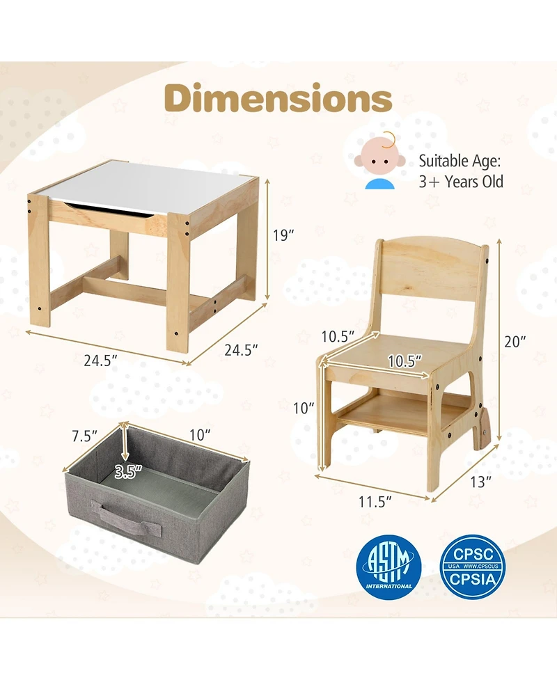 Sugift 3 in 1 Kids Table and Chair Set with Removable Tabletop and 2 Storage Drawers