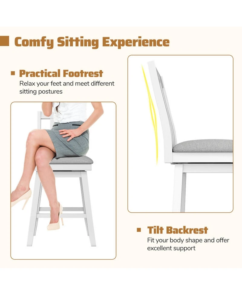 Gouun 25 in Swivel Counter Height Bar Stools Set of 2 with Rubberwood Frame