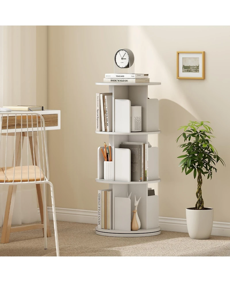 Sugift Three Tier Rotating Bookshelf with Dividers and Safety Baffles
