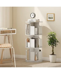 Sugift Three Tier Rotating Bookshelf with Dividers and Safety Baffles