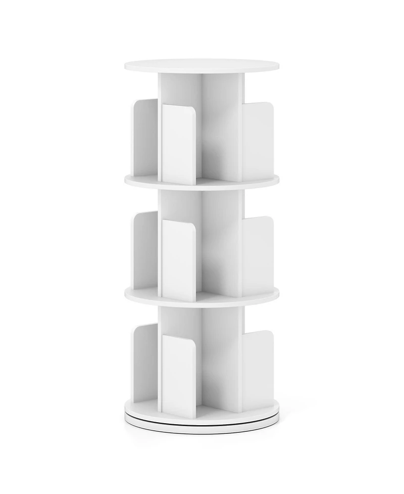 Sugift Three Tier Rotating Bookshelf with Dividers and Safety Baffles