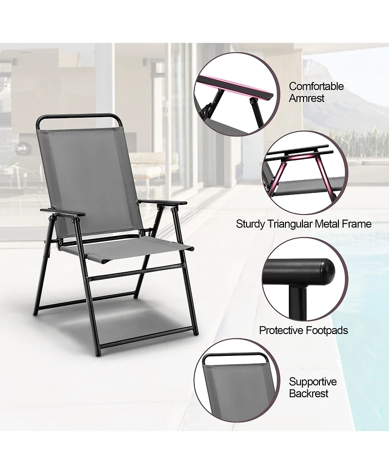 Gymax Set of 4 Folding Sling Chairs Portable chair w/ Dining Armrest Backrest Patio