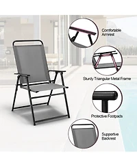 Gymax Set of 4 Folding Sling Chairs Portable chair w/ Dining Armrest Backrest Patio
