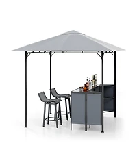 sumyeg 3-Piece Patio Bar Set with 8 x 8 Ft Double-Tier Grill Gazebo and 2 Bar Stools