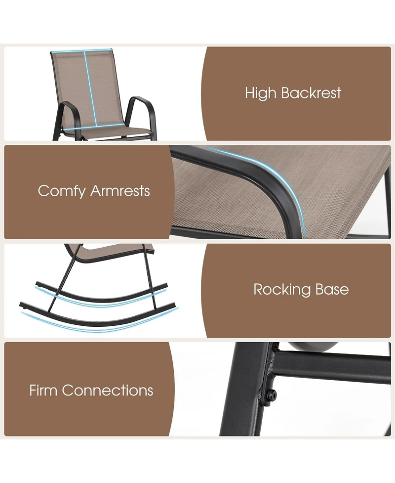 Gymax Set of 2 Metal Rocking Chair Heavy-Duty Rocker Outdoor Anti-Slip Patio