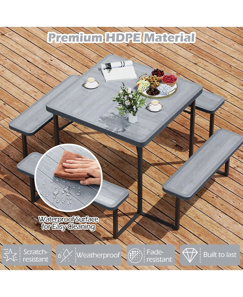 Sugift Square Outdoor Picnic Table Bench Set for Four to Eight People