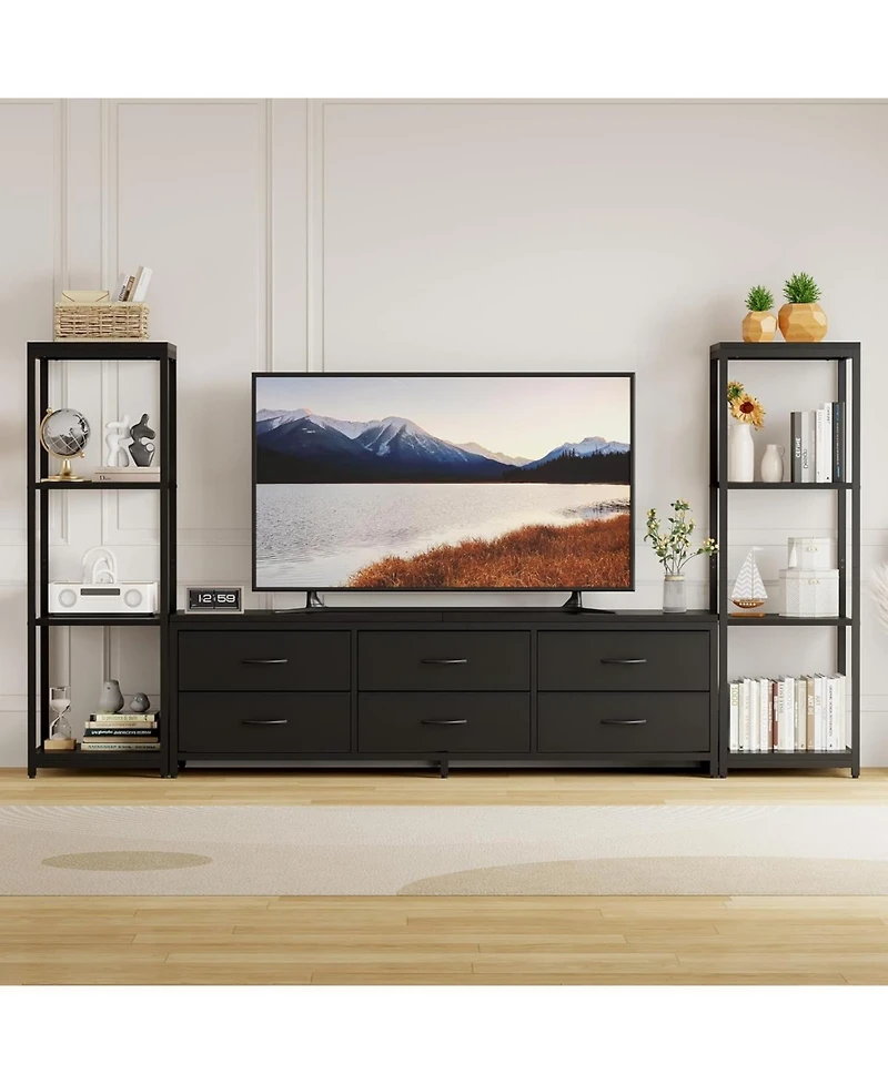 gaomon Tv Stand Dresser for 75 Inch Tv, Large Entertainment Center with Fabric Drawers & 4 Tier Storage Shelves, Modern Industrial Tv Console