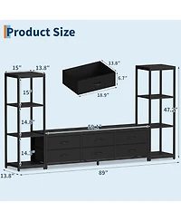 gaomon Tv Stand Dresser for 75 Inch Tv, Large Entertainment Center with Fabric Drawers & 4 Tier Storage Shelves, Modern Industrial Tv Console