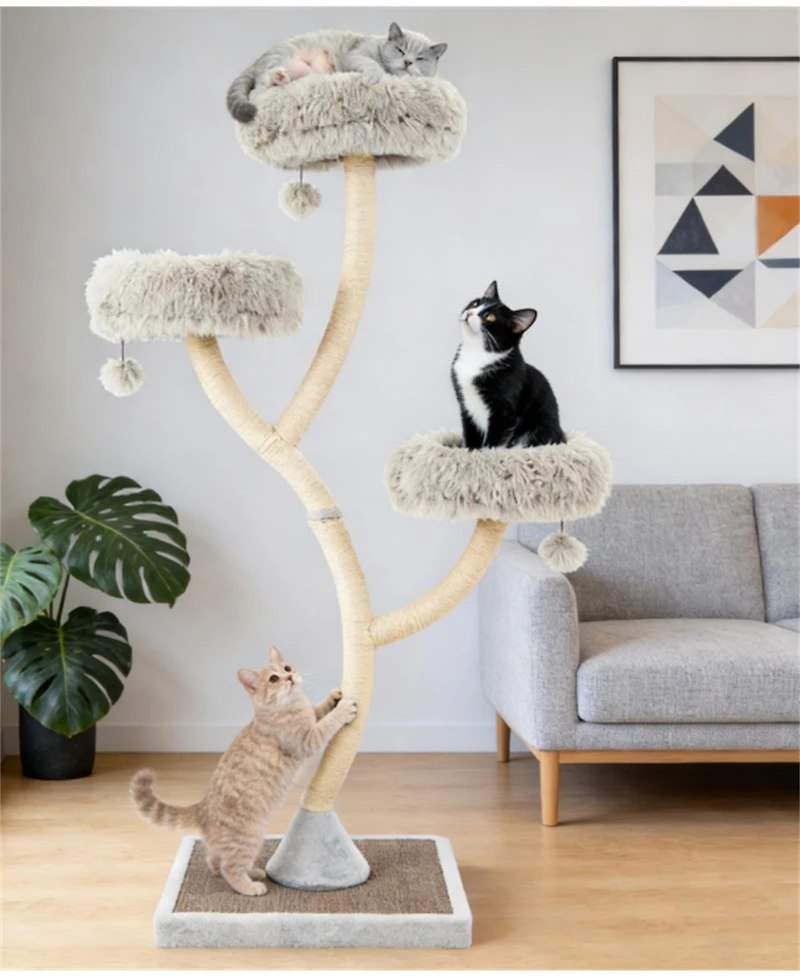 Zeus & Ruta 70 Inch 4 Tier Cat Activity Center with 3 Perches Playful Balls and Resting Hideout