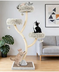 Zeus & Ruta 70 Inch 4 Tier Cat Activity Center with 3 Perches Playful Balls and Resting Hideout