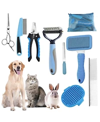 Aronkl Pet Bath Grooming Kit with Hair Brush Towel Washing Gloves Shampoo Scrubber