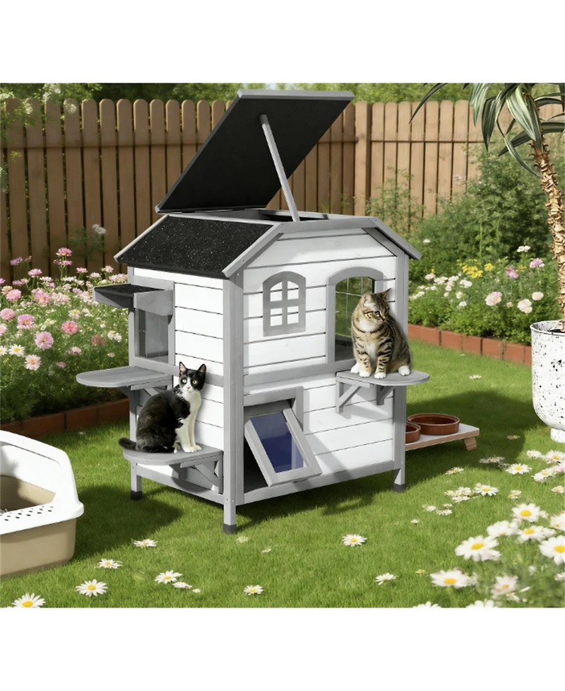 Zeus & Ruta Outdoor 2-Level Cat Shelter with Escape Hatch, Durable Roof and 4 Platforms