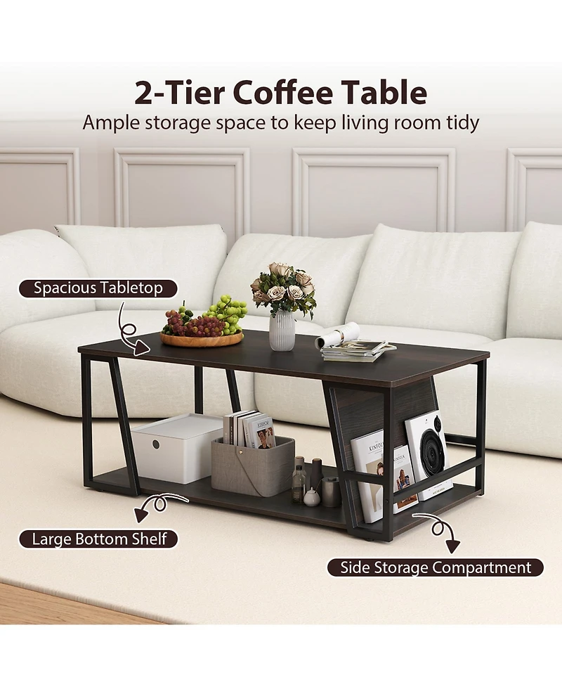 Slickblue Industrial Coffee Table 2 Tier with Storage Shelf Rectangle