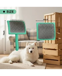 Aronkl Curved Slicker Brush for Long Haired Dogs Soft Round Pins Beech Wood Handle