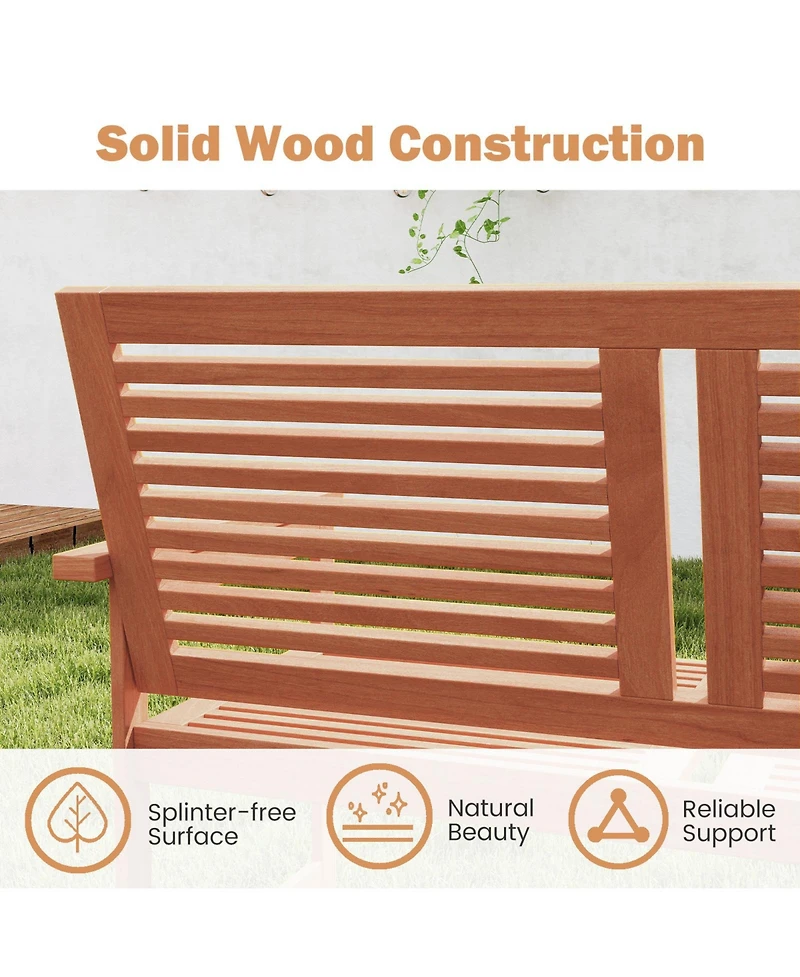 Sugift Outdoor Wooden Patio Bench for Two with Slatted Back and Seat