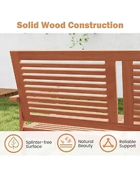 Sugift Outdoor Wooden Patio Bench for Two with Slatted Back and Seat