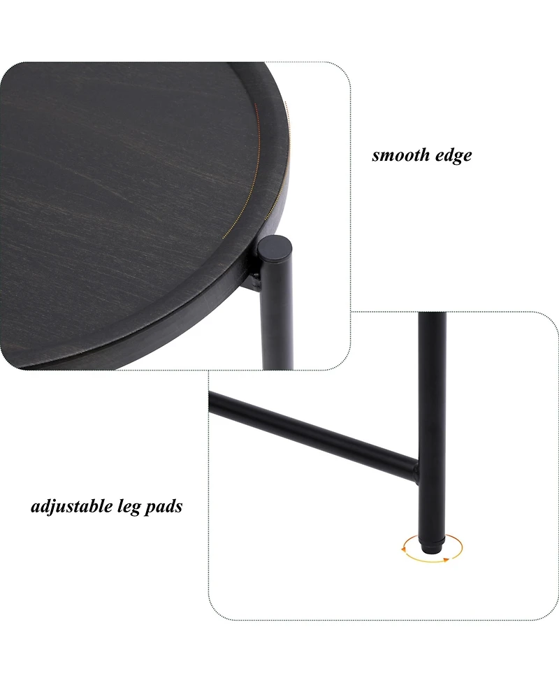 sumyeg Round Wooden Coffee Table with 2-Tier Storage Tray in Black