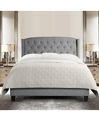 Boyel Living High Back Upholstered Bed Frame with Studded Detail Platform Bed with Solid Wood Frame Soft Fabric