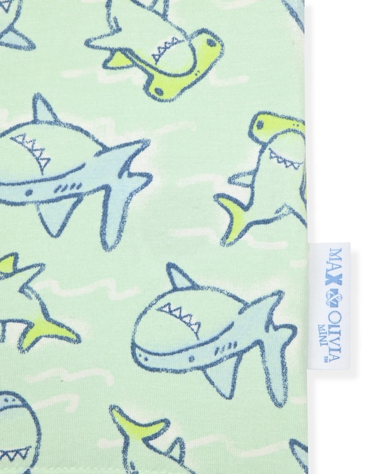 Max & Olivia Boys' 12M-5T Shark Print Crewneck Top and Pants Sleep Play, 3-Piece Set