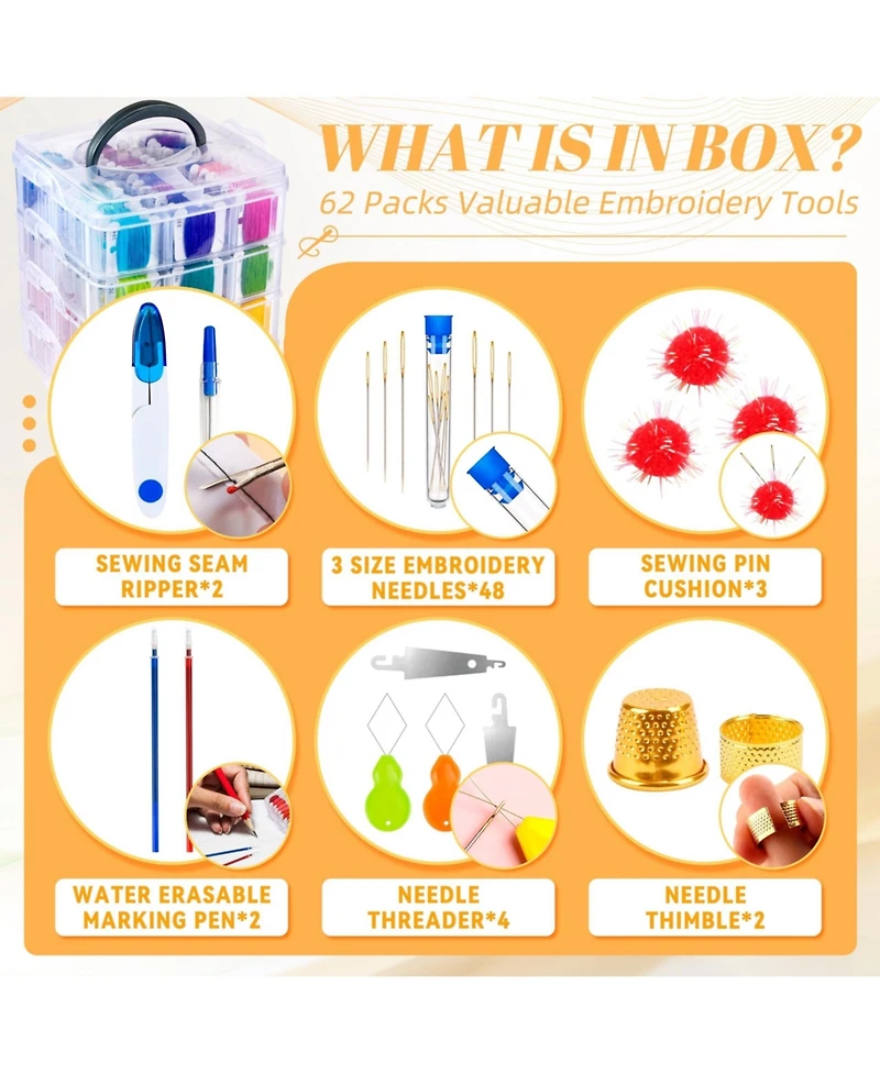 Gnuadz 262Pack Embroidery Thread Floss Kit Cross Sewing Storage Box Tools 4-tier