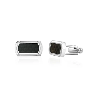 Metallo Stainless Steel, Silver Carbon Fiber Cufflinks