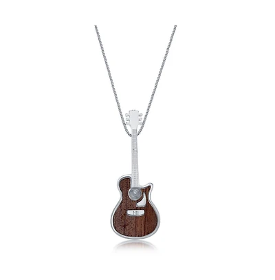 Metallo Stainless Steel Wood Inlay Guitar Necklace