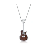 Metallo Stainless Steel Wood Inlay Guitar Necklace