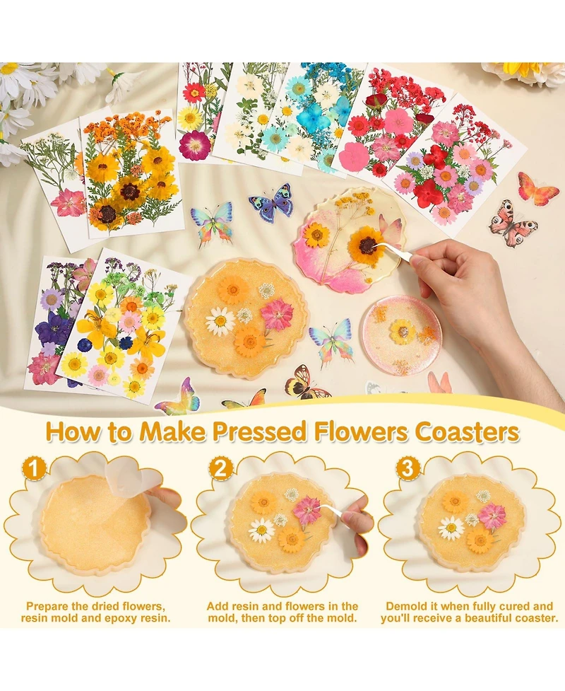 Gnuadz 235 Pcs Pressed Dried Flowers Bulk Dry Molds Candles Diy Art Making Tweezers Butterfly Stickers Set