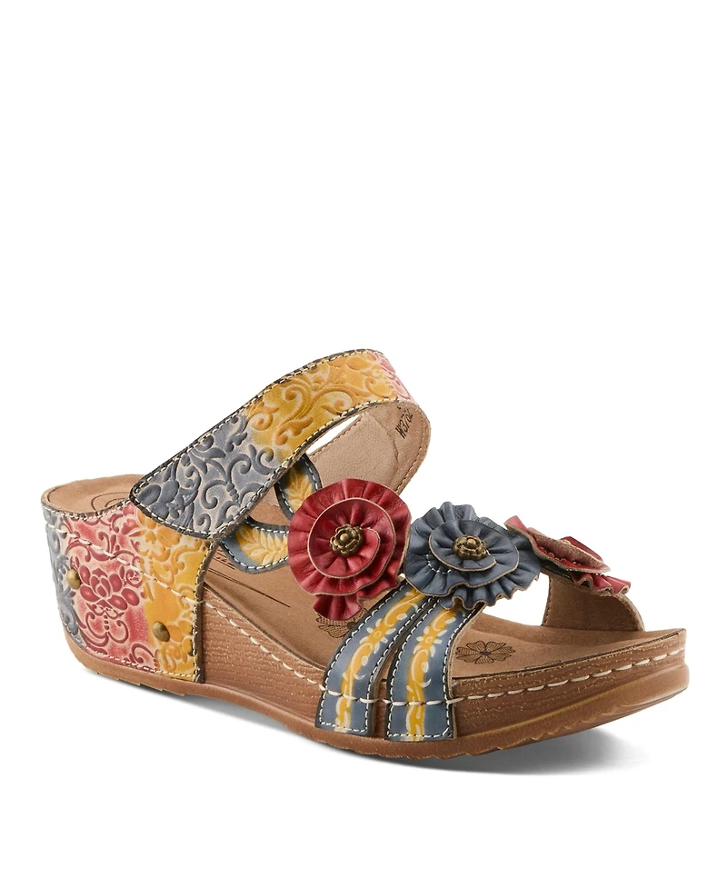 L'Artiste Women's Ohsosweet Floral Leather Wedge with Soft Cushioned Insole