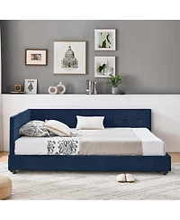 Flynama Full Size Velvet Tufted Daybed Backrest Armrest Dark blue