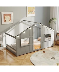 Sugift House Bed Montessori Floor Bed with Led Lights