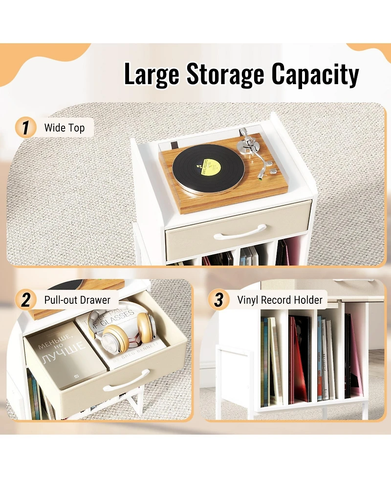 Sugift Record Player Stand with Drawer and Vinyl Record Storage