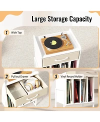 Sugift Record Player Stand with Drawer and Vinyl Record Storage