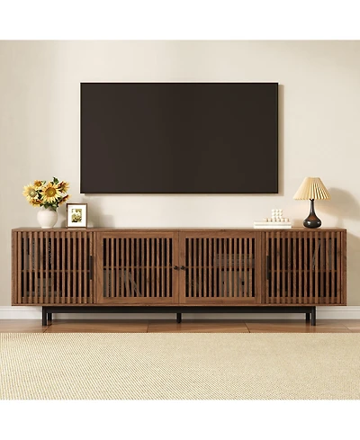 sumyeg 78 inch Modern Cabinet Tv Stand with Closed Storage & Cable Management, Soft-Closing Hinges, Solid Wood Legs
