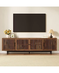 sumyeg 78 inch Modern Cabinet Tv Stand with Closed Storage & Cable Management, Soft-Closing Hinges, Solid Wood Legs