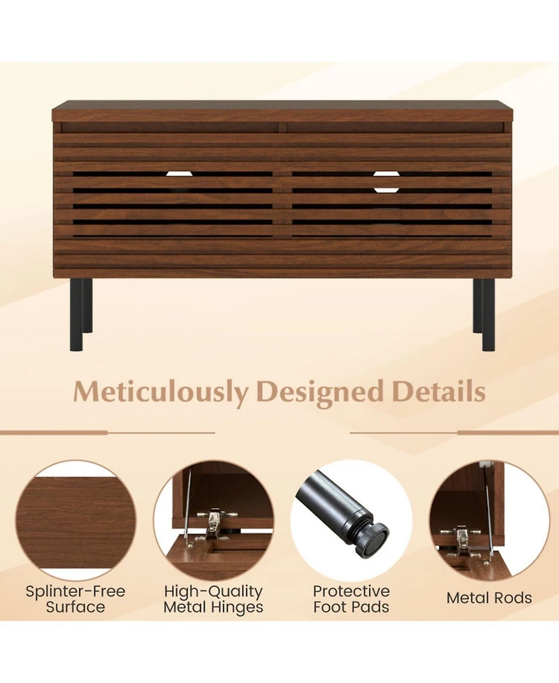 Gouun Mid-Century Fluted Tv Console with Hidden Compartments and Metal Legs