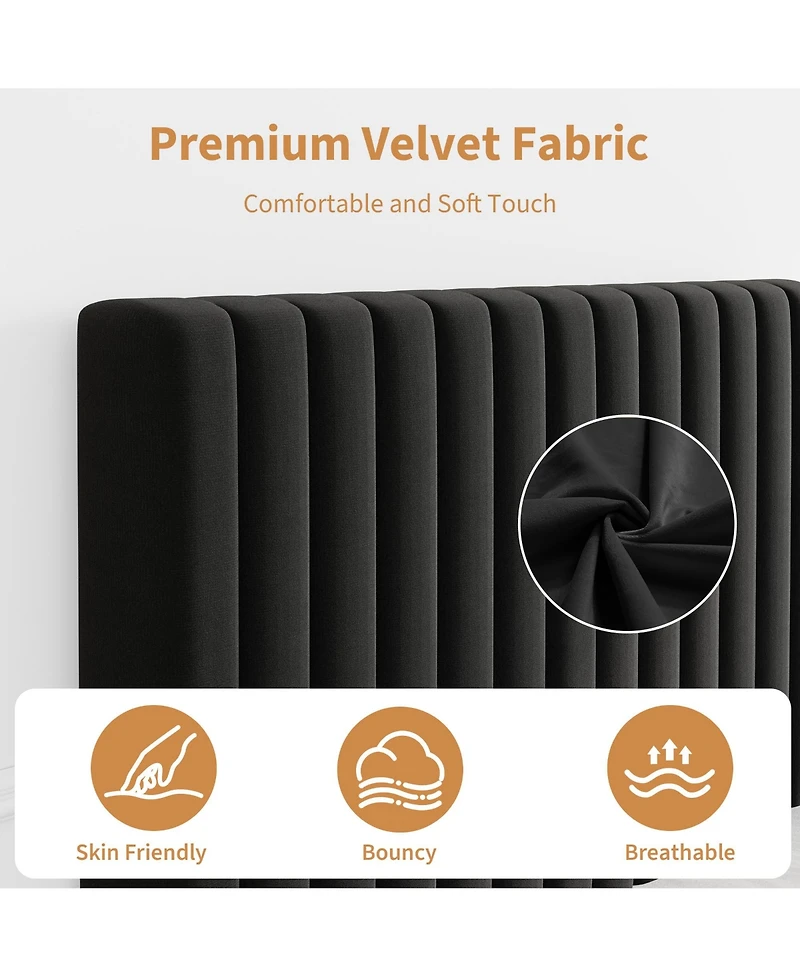 gaomon Set of 2 Velvet Upholstered Platform Beds with Adjustable Tufted Headboard – Vertical Channel Design