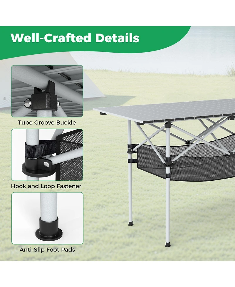 Gouun Portable Roll-Up Aluminum Camping Table with Mesh Basket