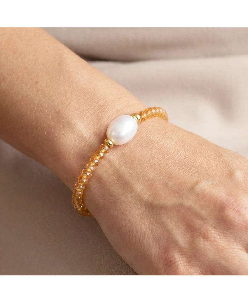 The Lovery Citrine Bead Pearl Bracelet 14K Gold