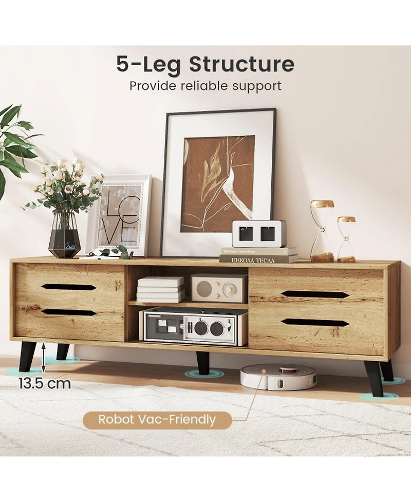 Gouun 59 in Mid-Century Tv Stand with Sliding Doors and Cable Management