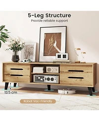 Gouun 59 in Mid-Century Tv Stand with Sliding Doors and Cable Management