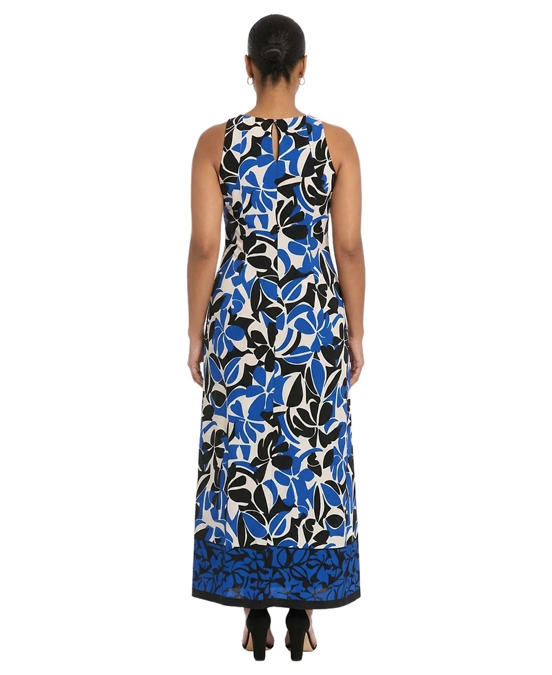 London Times Plus Printed Halter Neck Dress