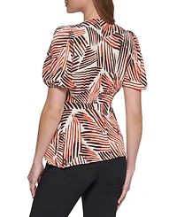Dkny Petite Short-Sleeve Printed V-Neck Blouse
