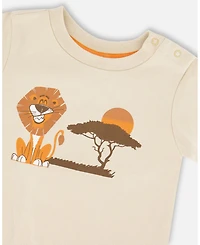 Deux par Deux Little Boys Cotton T-Shirt and Short Set Beige and Orange