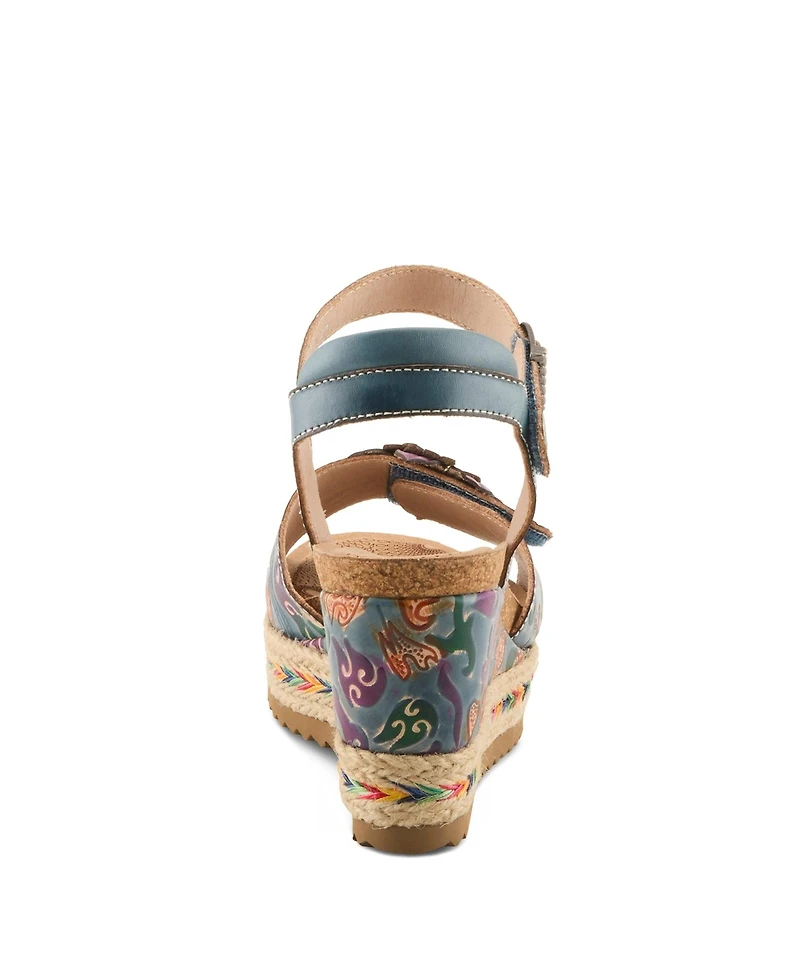 L'Artiste Women's Boca Wedge Sandal with Hand-Painted Leather Vamp