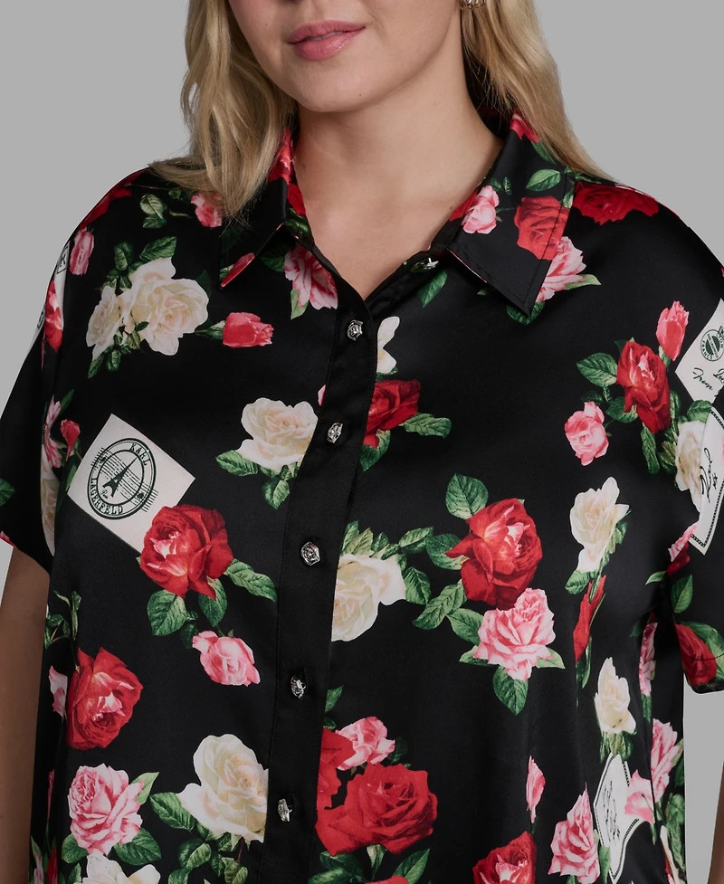 Karl Lagerfeld Paris Plus Floral-Print Collared Blouse
