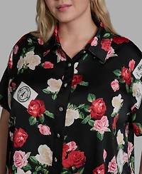 Karl Lagerfeld Paris Plus Floral-Print Collared Blouse